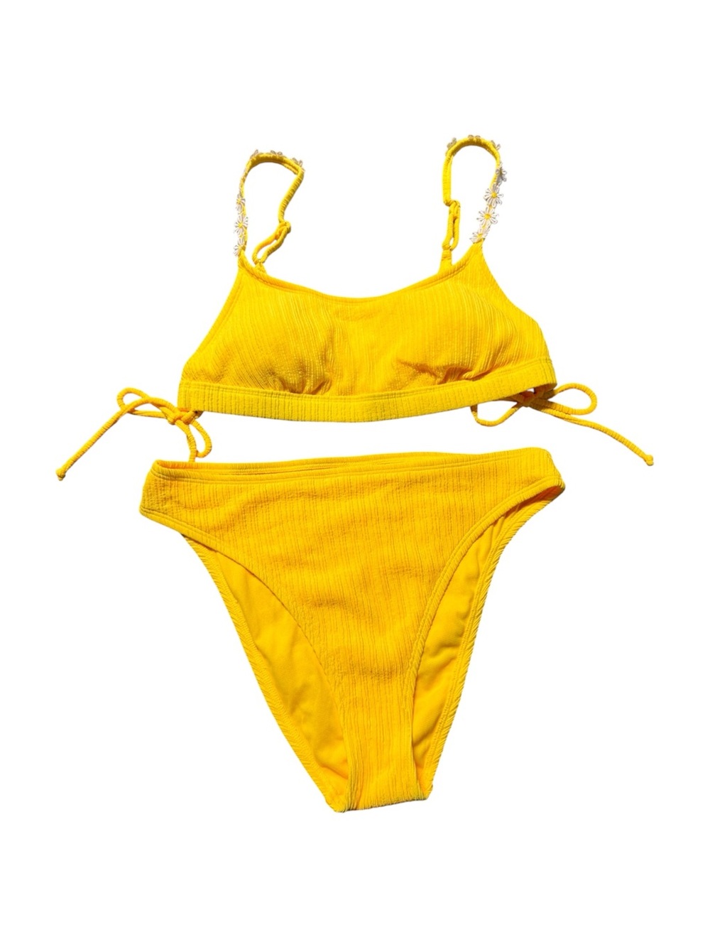 No Boundaries Yellow Textured Daisy Strap Bikini Set Girls Size L (11-13)